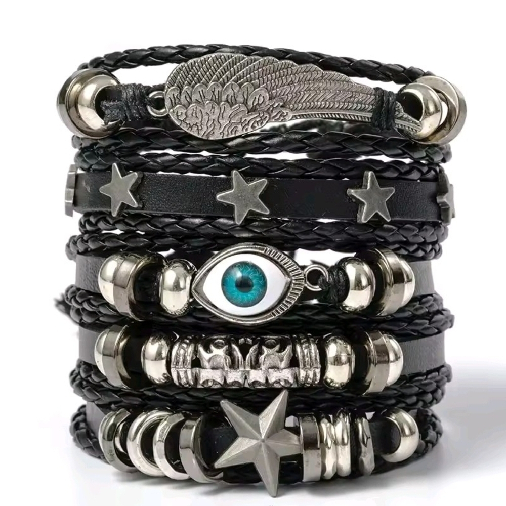 Black and Silver Multi-Layer Bracelet For Man And Woman - Picture 2 of 5